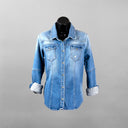 Teleria Zed Pacifica Over-Dyed Western Snap Shirt in Light Blue